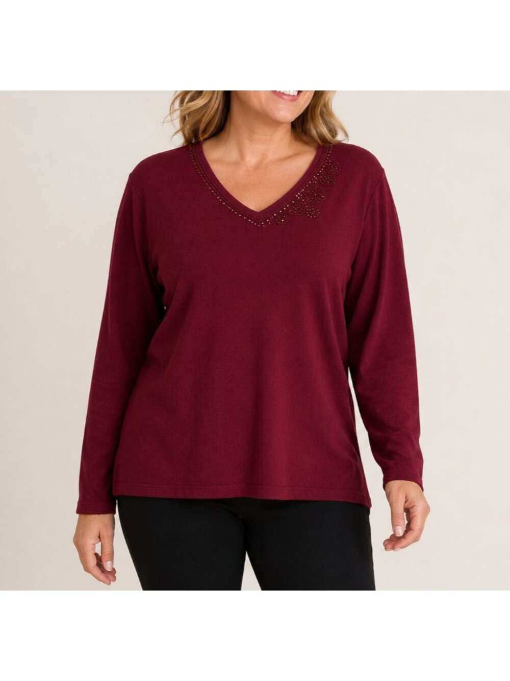 Vintage Tradition Burgundy Beaded Sweater Size Large